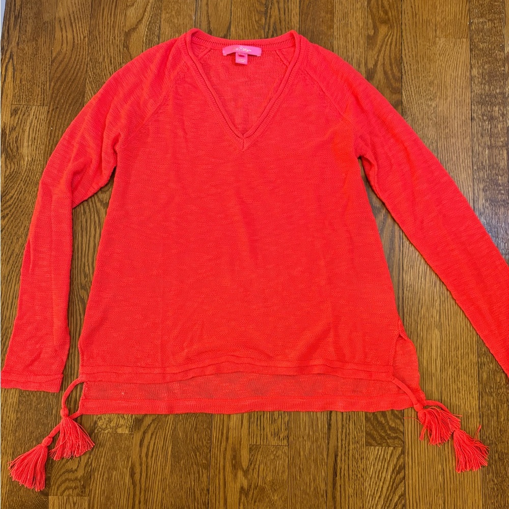 Lilly Pulitzer Vibrant Coral V-Neck Tunic with Tassels